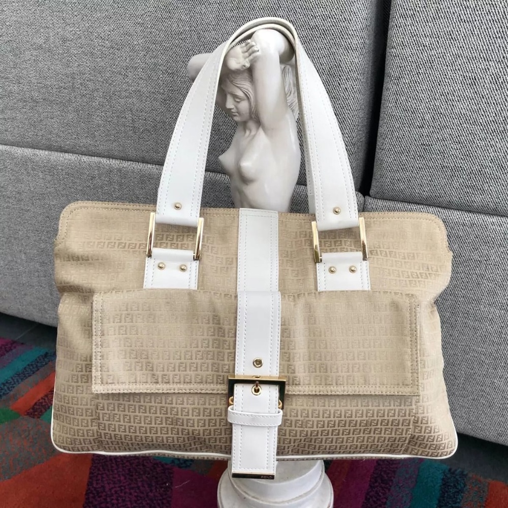 Authentic FENDI zucca canvas shoulder Tote Bag Beige/ Cream - Picture 8 of 16